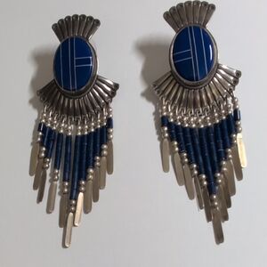 Vintage Artisan Silver and Lapis Lazuli Statement Earrings